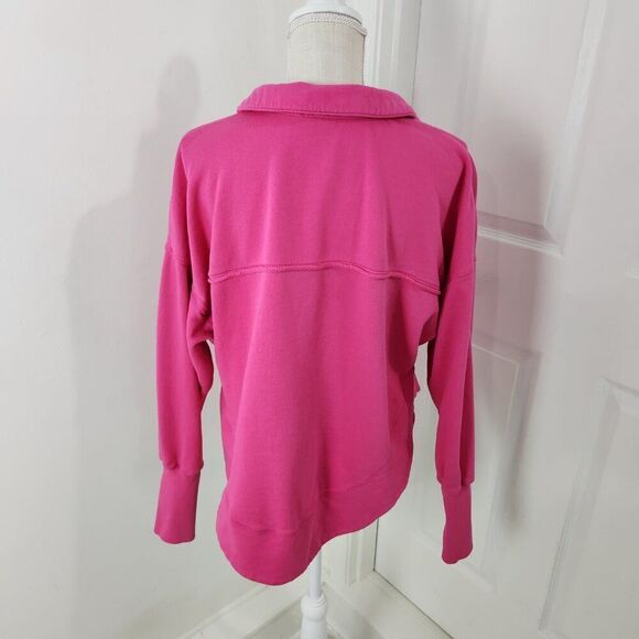 Pilcor Sweatshirt Womens M Pink Collared V Neck Grommet Eyelets Terry Pullover - Picture 12 of 13